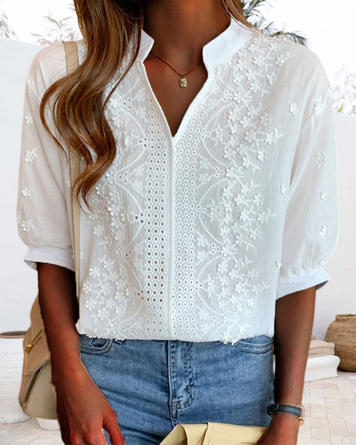 Nina | Elegant White Blouse with Puff Sleeves