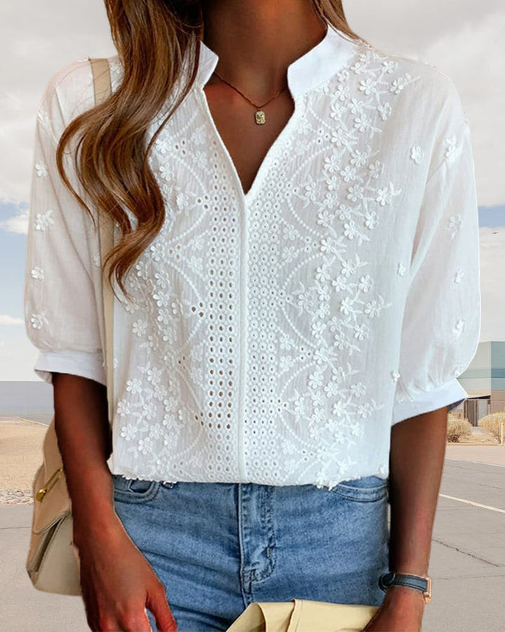 Nina | Elegant White Blouse with Puff Sleeves