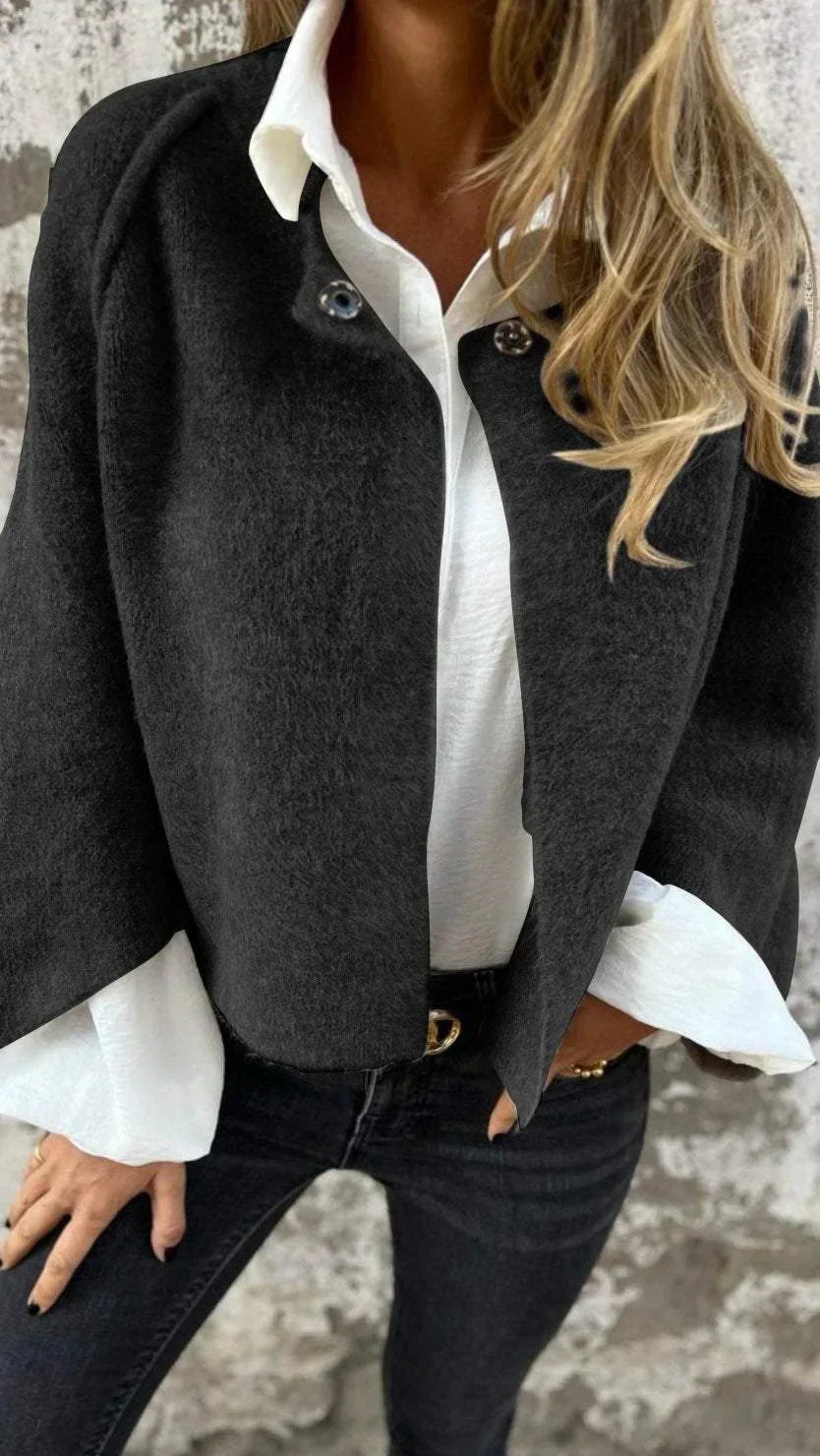 HAZEL - Wool Coat With Round Neck And Long Sleeves