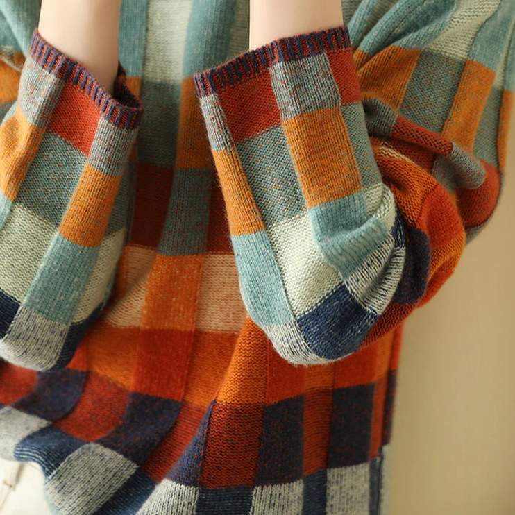 Katherine – Chic Wool Knit Plaid Turtleneck Sweater