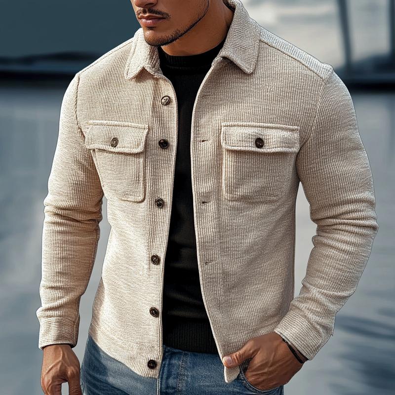 Men's Retro Striped Textured Lapel Jacket