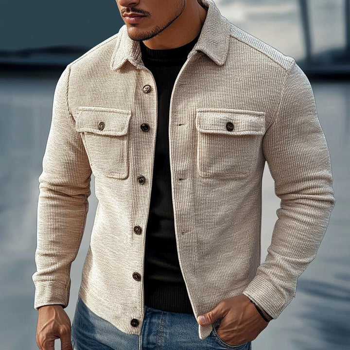 Men's Retro Striped Textured Lapel Jacket