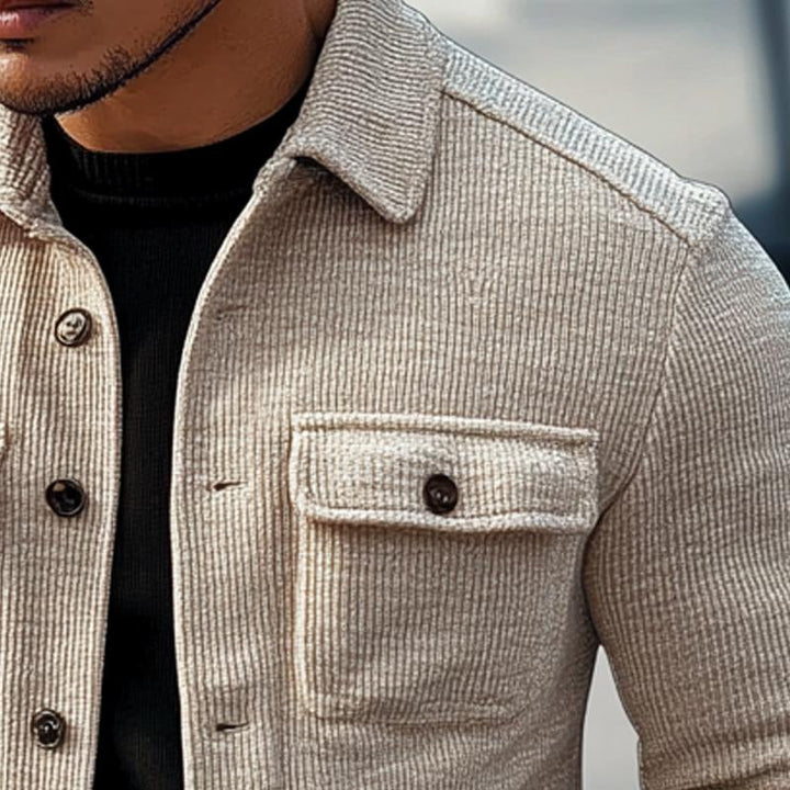 Men's Retro Striped Textured Lapel Jacket