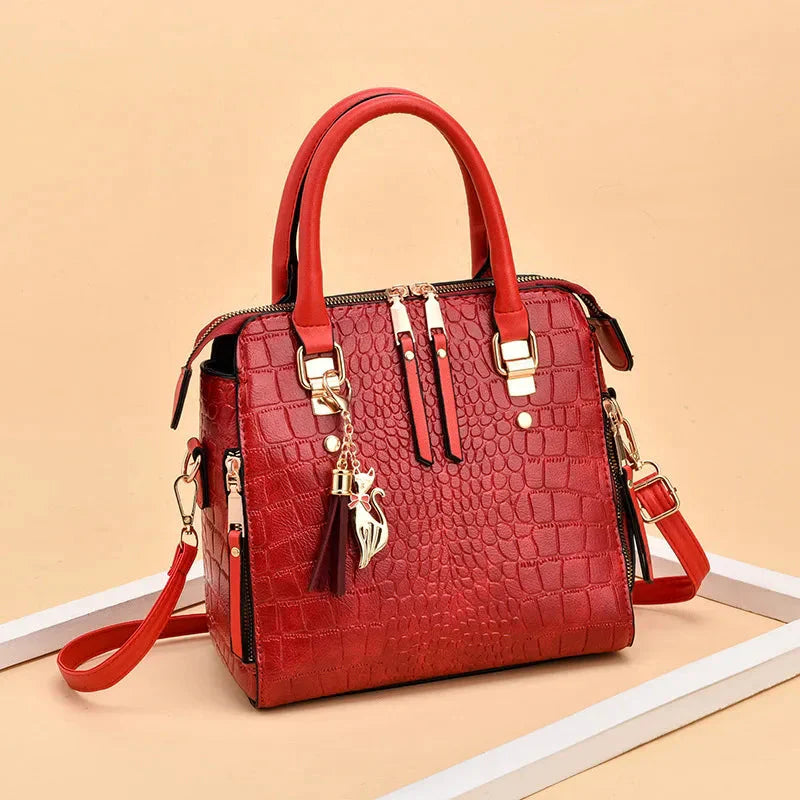 Crocodile-Embossed Vegan Leather Bag