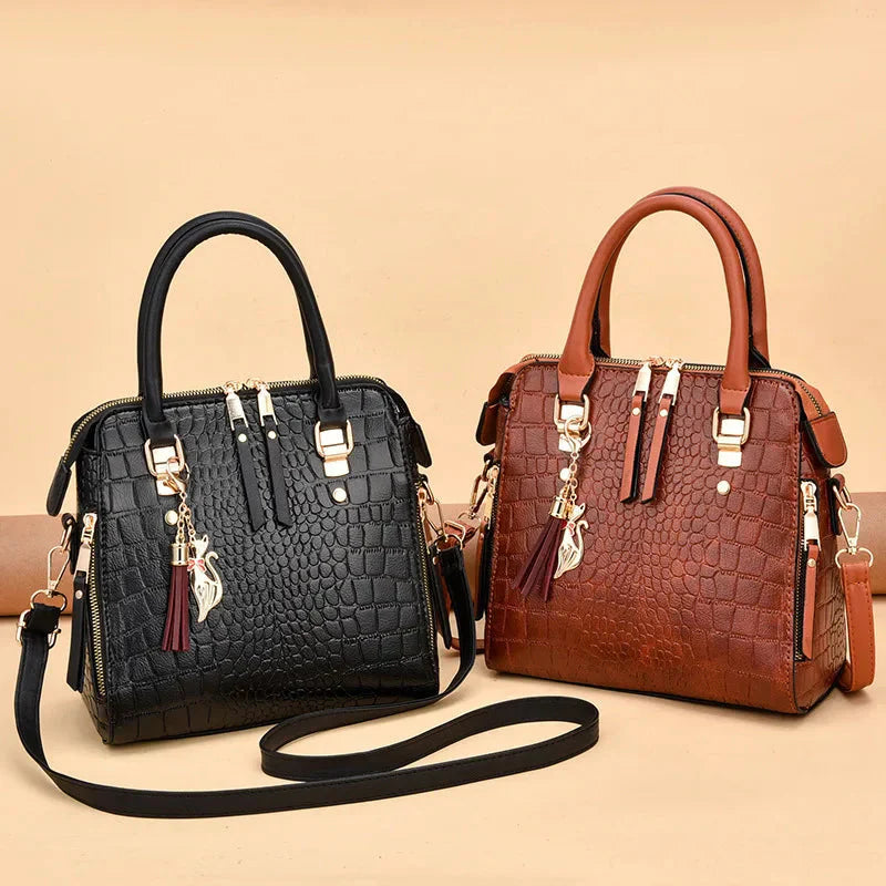 Crocodile-Embossed Vegan Leather Bag
