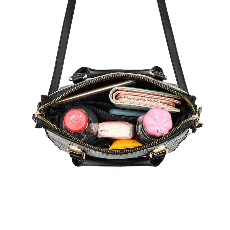 Crocodile-Embossed Vegan Leather Bag