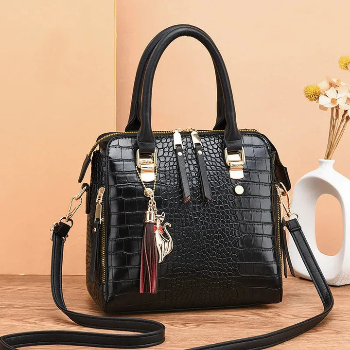 Crocodile-Embossed Vegan Leather Bag