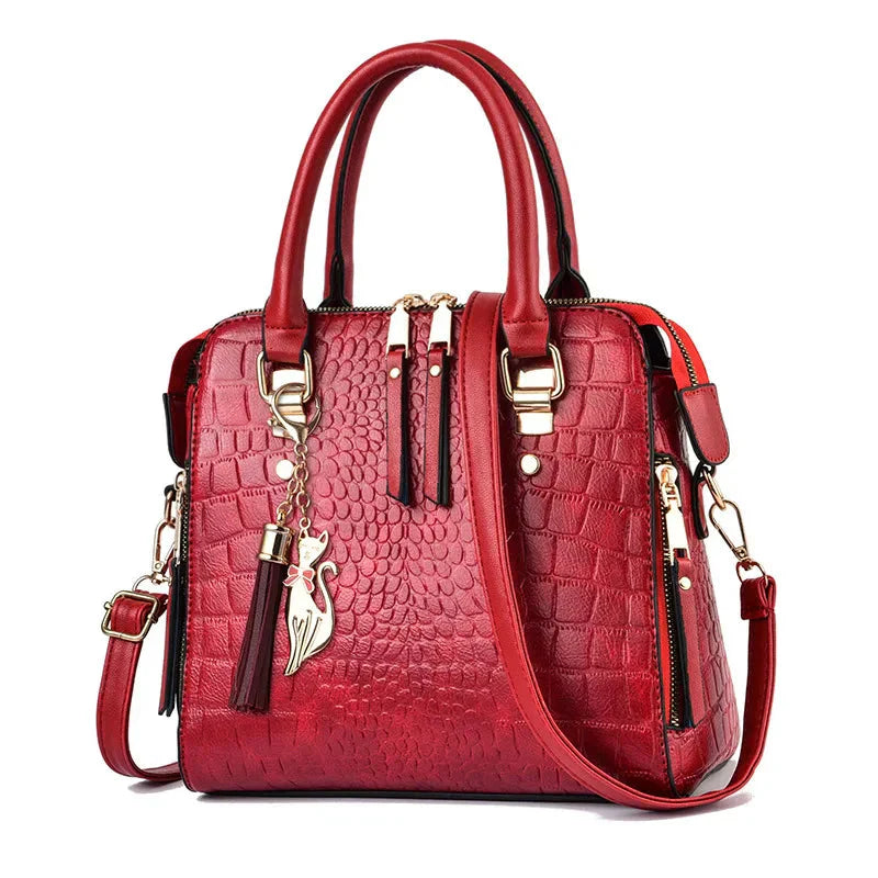 Crocodile-Embossed Vegan Leather Bag