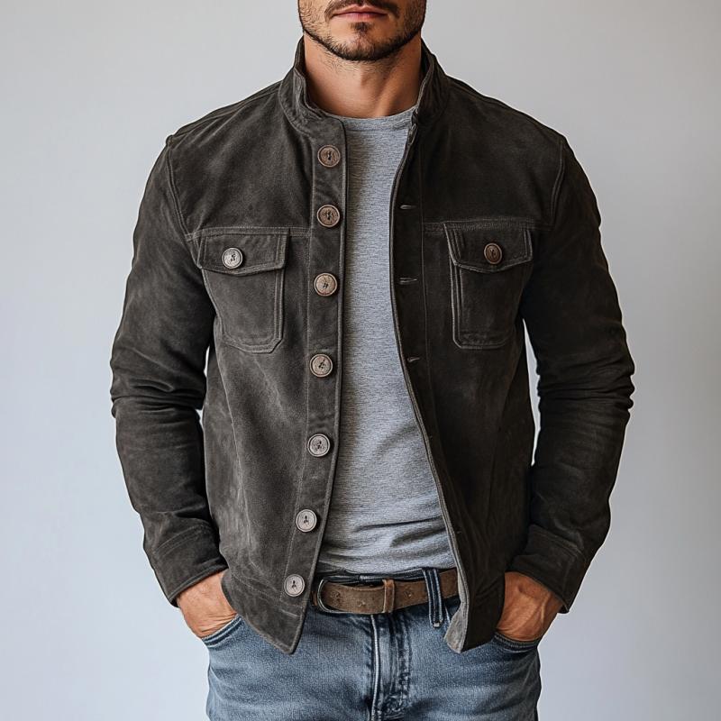 Men's Retro Suede Stand Collar Jacket