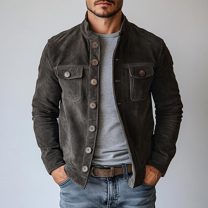 Men's Retro Suede Stand Collar Jacket