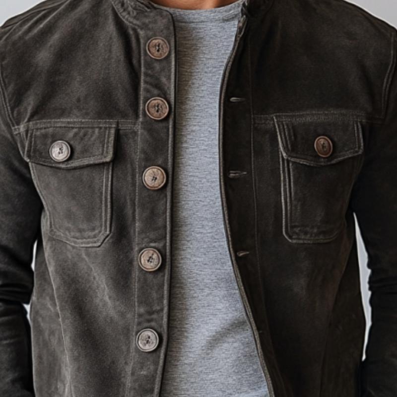 Men's Retro Suede Stand Collar Jacket