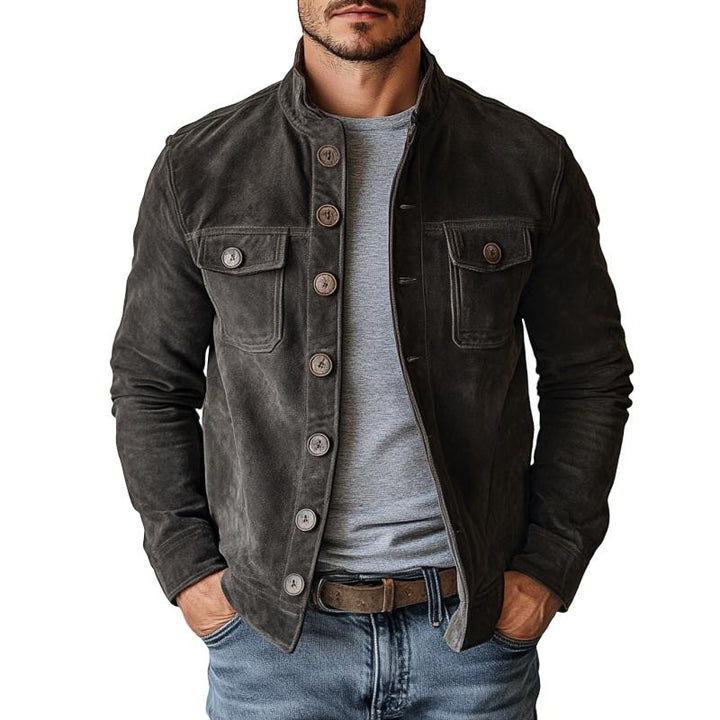 Men's Retro Suede Stand Collar Jacket